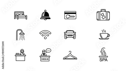Collection of Hotel Service Icons representing accommodation amenities and guest services
