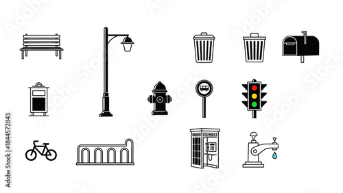 Collection of Urban Street Furniture and Icons for City Planning
