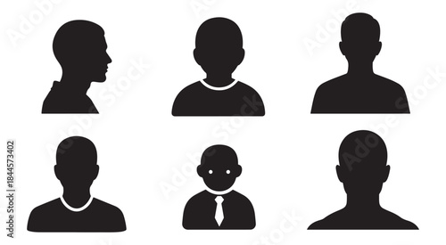 Diverse Collection of Generic User Profile Avatars and People Silhouettes in Black and White for Web Design and Digital Interface Applications