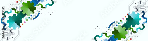 Stylized view of gears integrated with microcircuits. Concept of combining mechanics and electronics.