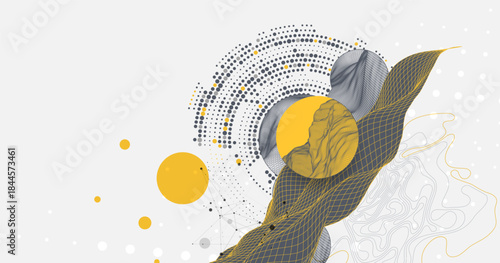 Abstract wireframe background. Modern science or technology art elements. Surface illustration inside circles
