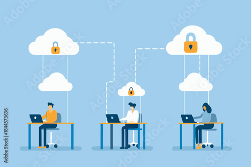 Secure cloud computing with data protection and people using laptops