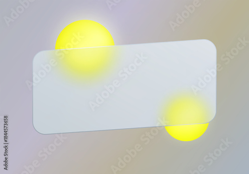 Frosted glass with rounded corners and bright yellow glowing balls against a soft pastel gradient background. Glass morphism style banner.