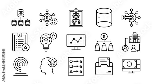 Business Model line icon set. Strategy, revenue, plan, workflow, startup, growth, organization, finance, marketing, operations, analytics, project, icons vector illustration. Pixel-perfect stroke