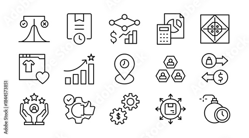 Business Model line icon set. Strategy, revenue, plan, workflow, startup, growth, organization, finance, marketing, operations, analytics, project, icons vector illustration. Pixel-perfect stroke
