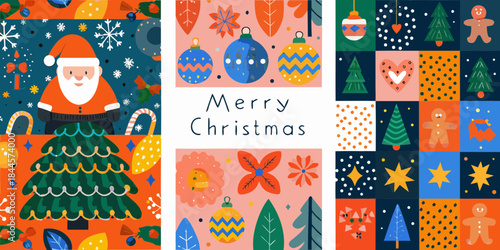 Festive christmas patterns featuring santa ornaments and gingerbread men