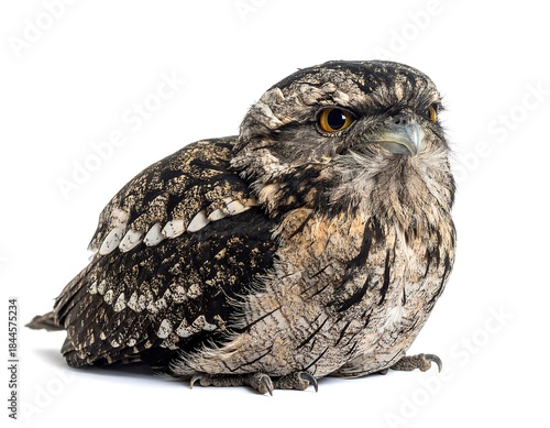 Tawny Frogmouth Bird Isolated on White, Studio Shot Captivating Nature Photography