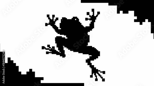 Silhouette of a jumping frog against a white background, symbolizing nature and wildlife in motion