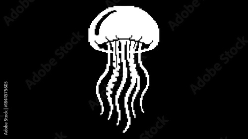 Minimalist white outline illustration of a captivating jellyfish, designed as a sleek vector icon for modern digital and print media, embodying ocean wonder and aquatic elegance