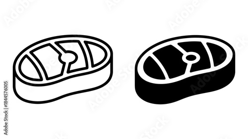 Minimalist steak cut icon illustration set in two variations, outline and filled