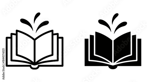 Open book icon with splash effect symbolizing knowledge and expanding ideas