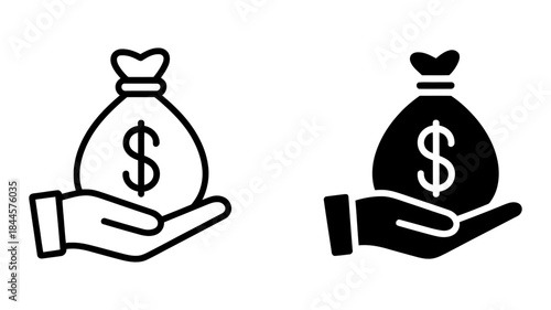 Hand holding a money bag icon illustration representing finance, savings, and wealth