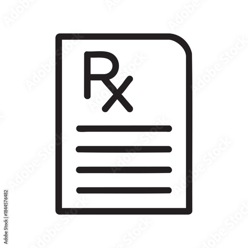 A simple black and white line icon depicting a prescription or medical order document with the rx symbol