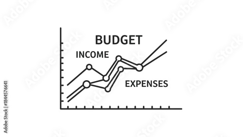 Vector illustration of simple line graph comparing income and expenses for budget planning