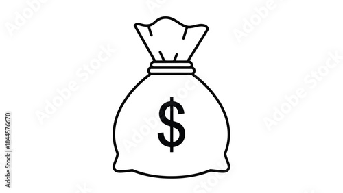 Vector illustration of outline icon of a money bag with a dollar sign