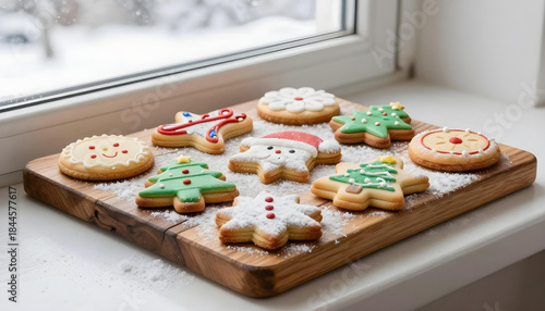 Christmas biscuits cooling on baking rack