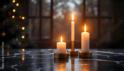 Christmas candle holders with unlit candles in minimalist style