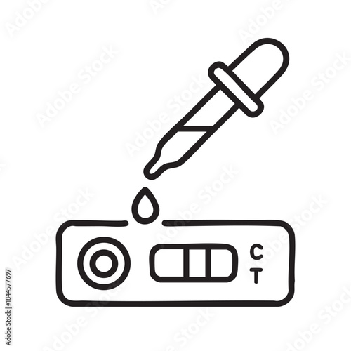 A simple line drawing depicts a pregnancy test with a dropper adding liquid suggesting a home test process