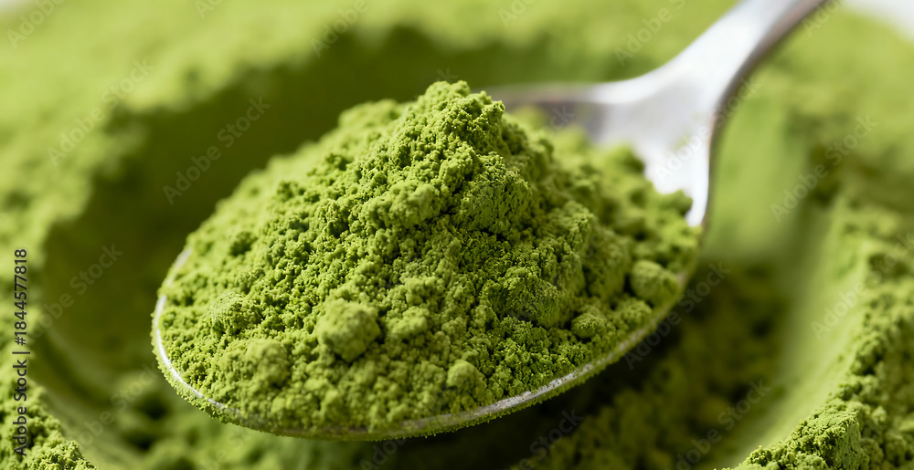 Obraz premium Close-up background of fine matcha powder texture