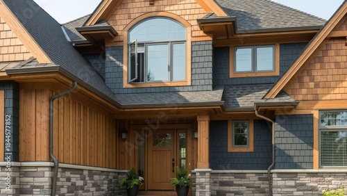 Charming modern house with a combination of wood and stone exterior design