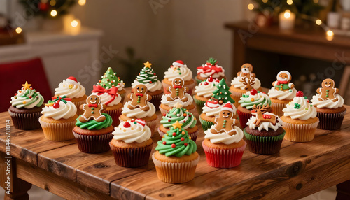Christmas themed cupcakes lineup