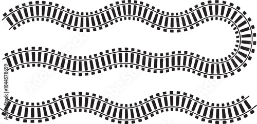 Railway train track vector route. Rail pattern round circular curve railroad path icon