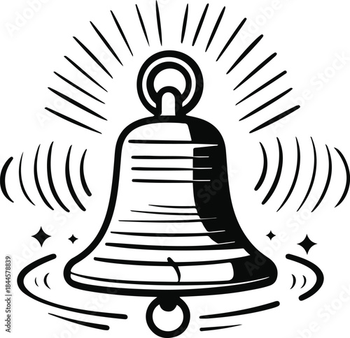Bold single-line art of a bell ringing with sound waves, continuous thick stroke, minimal New Year celebration concept 3