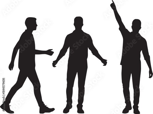 Three male silhouettes showing different poses and gestures