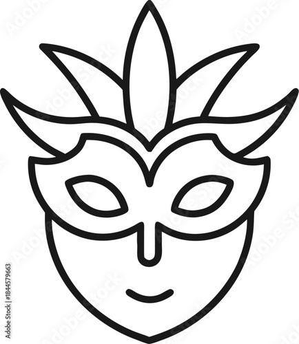 carnival mask silhouette vector icon on white background 