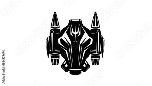 Futuristic black spaceship icon on a white background with clean lines