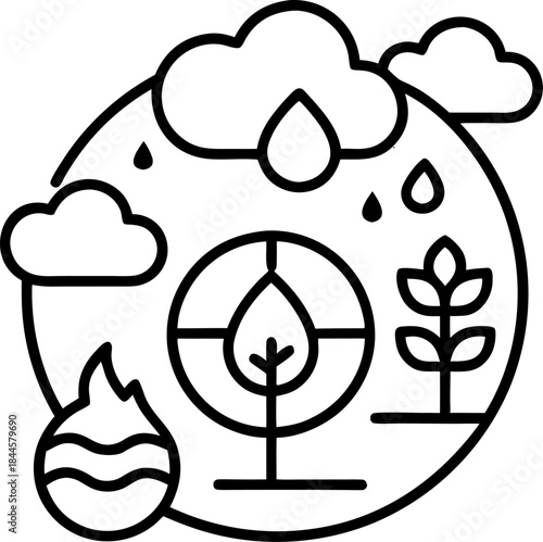 climate change global warming awareness  vector outline on white background 