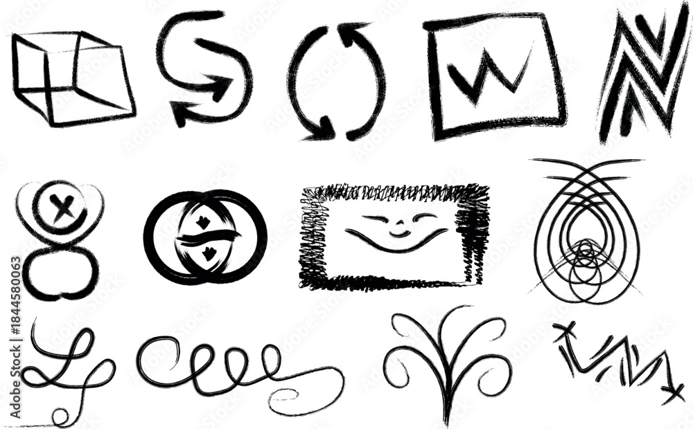 Fototapeta premium Collection of abstract hand drawn symbols and shapes