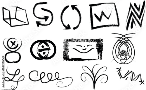 Collection of abstract hand drawn symbols and shapes
