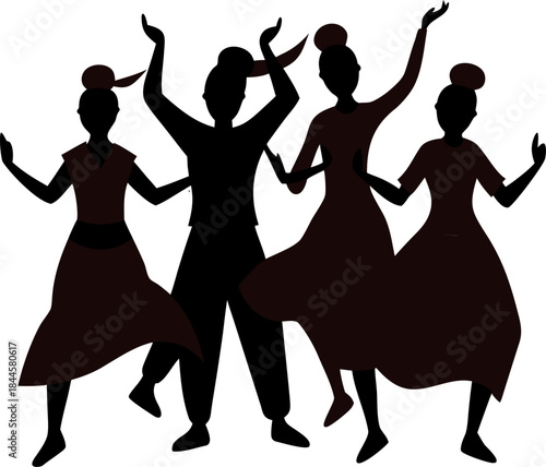 Traditional dance celebration silhouette vector  on white background 