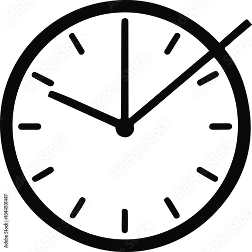 Bold one-line art of a clock hand sweeping upward to midnight, continuous stroke only, symbolic New Year transition vector 1
