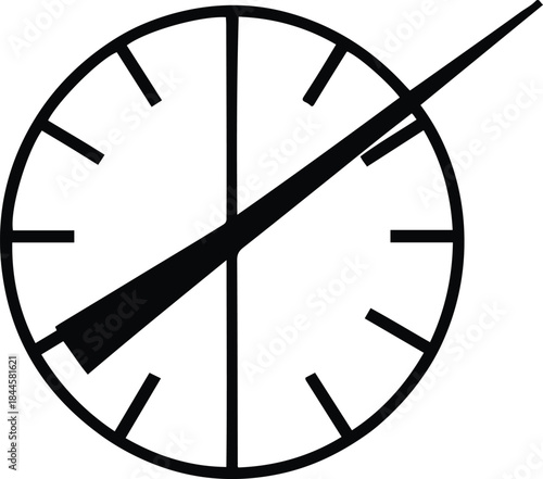 Bold one-line art of a clock hand sweeping upward to midnight, continuous stroke only, symbolic New Year transition vector