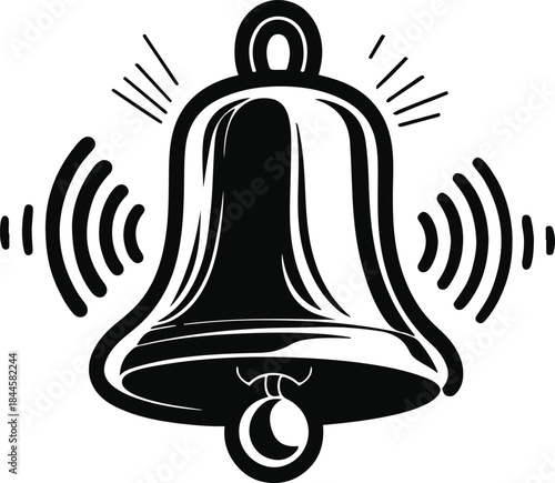 Bold single-line art of a bell ringing with sound waves, continuous thick stroke, minimal New Year celebration concept 1.