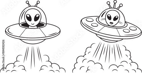 Alien spaceship cartoon vector with ufo beam