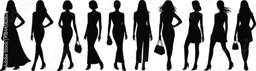 Ten silhouetted individuals with handbags in varied fashion styles, representing diversity, elegance, and personal style on white background