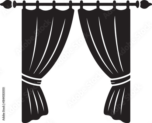 Curtains with rings on a rod silhouette vector illustration