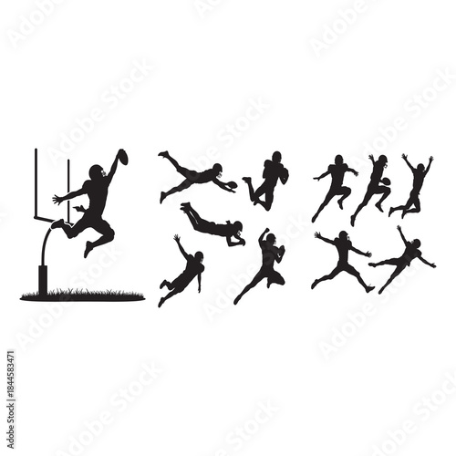 End Zone Leap athlete mid-air reaching for a touchdown.