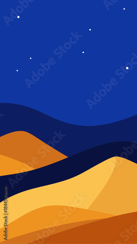 Stylized desert dunes under a starry night sky