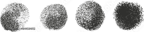 Hand drawn noisy ball or grainy circle in monochrome color. Set grunge vector elements.