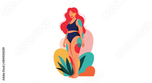 Beautiful plus-size woman with vitiligo or colorful skin patches standing confidently, promoting body positivity and self-love.