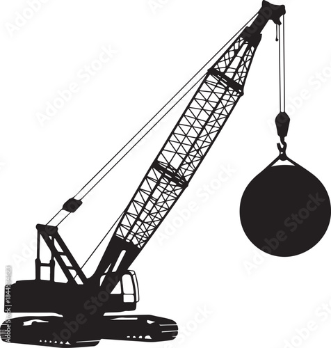 Wrecking ball crane isolated silhouette vector 