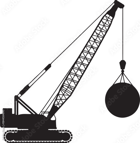 Wrecking ball crane isolated silhouette vector 