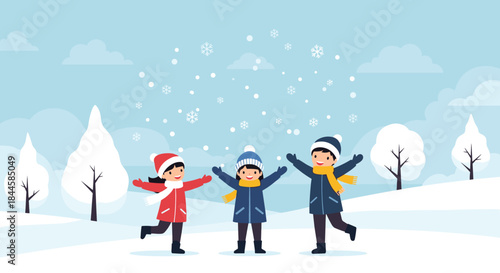 Children playing in the snow during winter season.