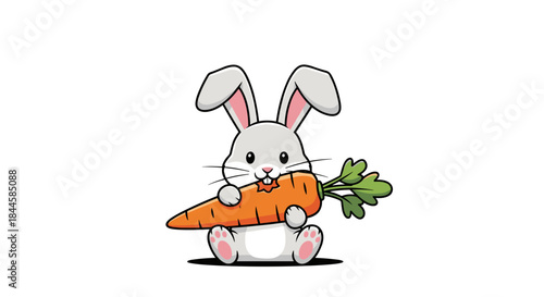 Cute cartoon bunny rabbit holding a big carrot.