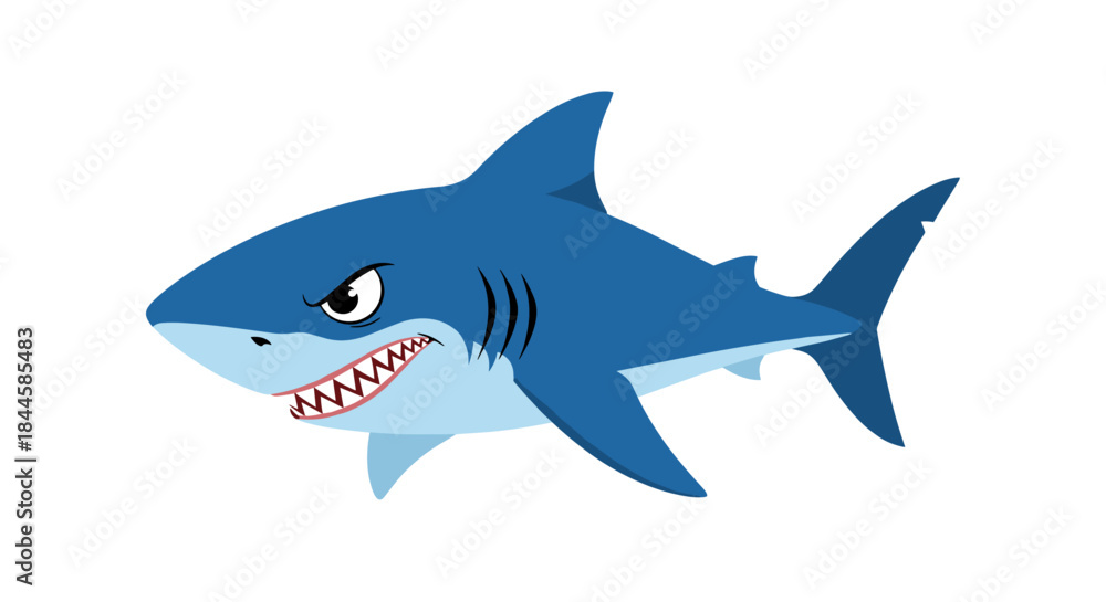 Obraz premium Angry Blue Shark Illustration with Sharp Teeth.