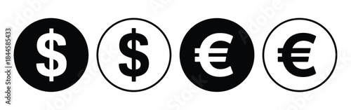 Dollar Euro Currency Icon internet money symbol design showing bank wallet payment earnings coin concept ideal for finance business digital economy and vector illustration use